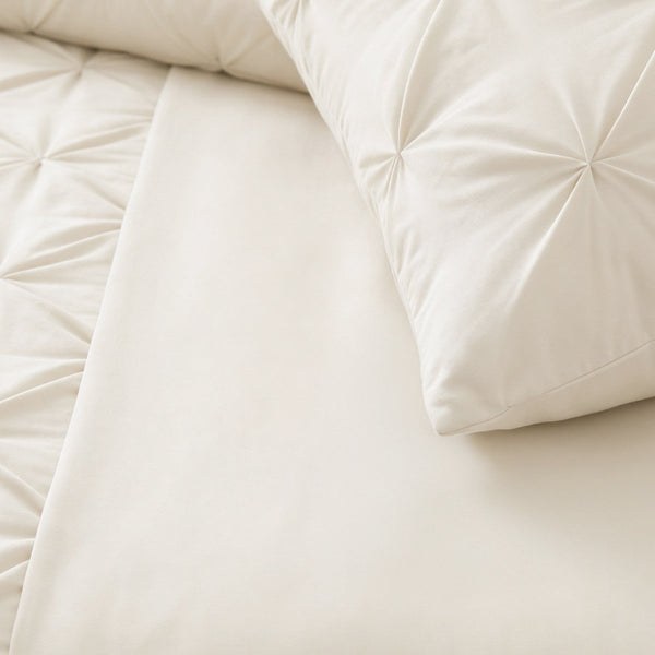 Microfibre Duvet Cover Set Border Pintuck | Beige | King Long - 240cm (W) x 220cm (L) - The Bedding & Blankets Store