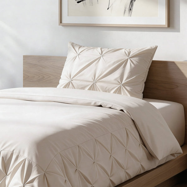 Microfibre Duvet Cover Set Border Pintuck | Beige | King Long - 240cm (W) x 220cm (L) - The Bedding & Blankets Store