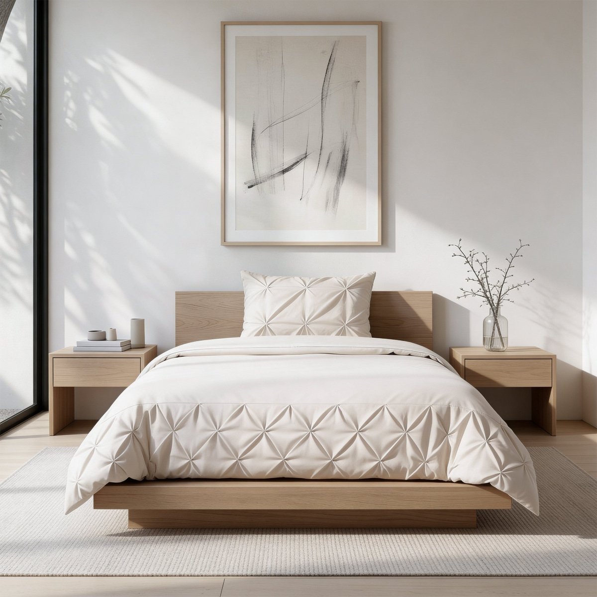 Microfibre Duvet Cover Set Border Pintuck | Beige | King Long - 240cm (W) x 220cm (L) - The Bedding & Blankets Store