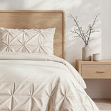 Microfibre Duvet Cover Set Border Pintuck | Beige | King Long - 240cm (W) x 220cm (L) - The Bedding & Blankets Store