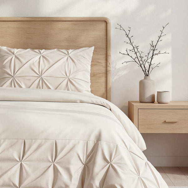 Microfibre Duvet Cover Set Border Pintuck | Beige | King Long - 240cm (W) x 220cm (L) - The Bedding & Blankets Store