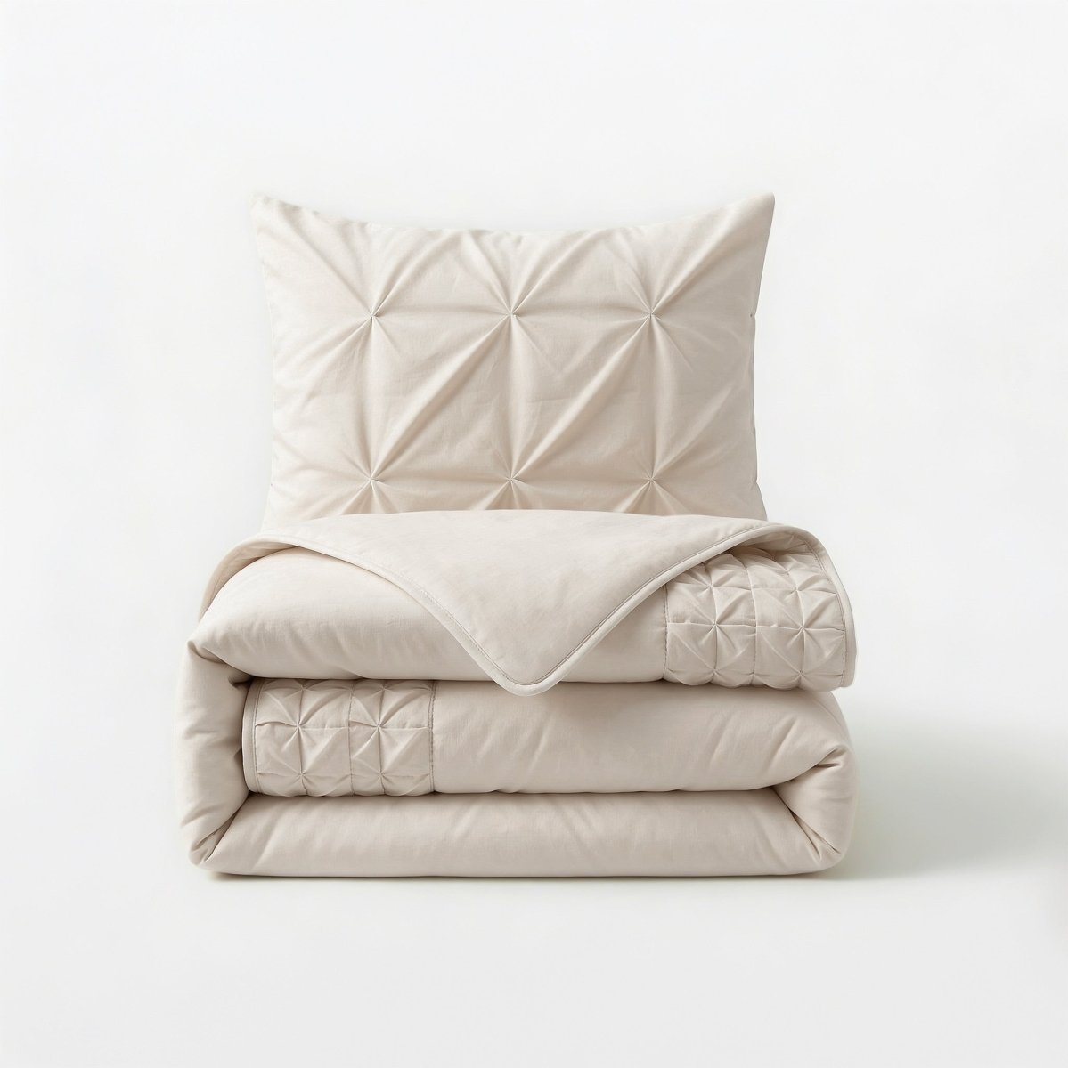 Microfibre Duvet Cover Set Border Pintuck | Beige | King Long - 240cm (W) x 220cm (L) - The Bedding & Blankets Store