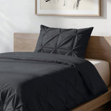 Microfibre Duvet Cover Set Border Pintuck | Black | King Long - 240cm (W) x 220cm (L) - The Bedding & Blankets Store