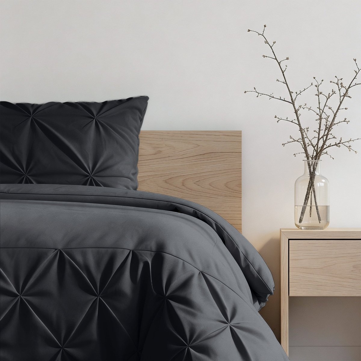 Microfibre Duvet Cover Set Border Pintuck | Black | King Long - 240cm (W) x 220cm (L) - The Bedding & Blankets Store