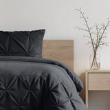 Microfibre Duvet Cover Set Border Pintuck | Black | King Long - 240cm (W) x 220cm (L) - The Bedding & Blankets Store
