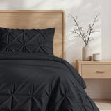 Microfibre Duvet Cover Set Border Pintuck | Black | King Long - 240cm (W) x 220cm (L) - The Bedding & Blankets Store