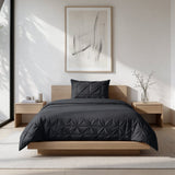 Microfibre Duvet Cover Set Border Pintuck | Black | King Long - 240cm (W) x 220cm (L) - The Bedding & Blankets Store
