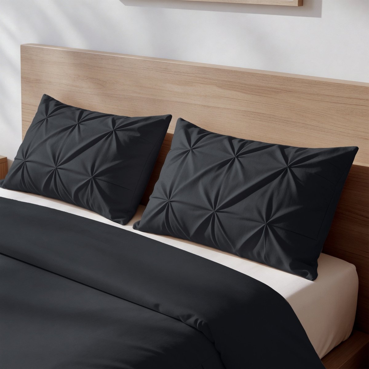 Microfibre Duvet Cover Set Border Pintuck | Black | King Long - 240cm (W) x 220cm (L) - The Bedding & Blankets Store