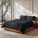 Microfibre Duvet Cover Set Border Pintuck | Black | King Long - 240cm (W) x 220cm (L) - The Bedding & Blankets Store