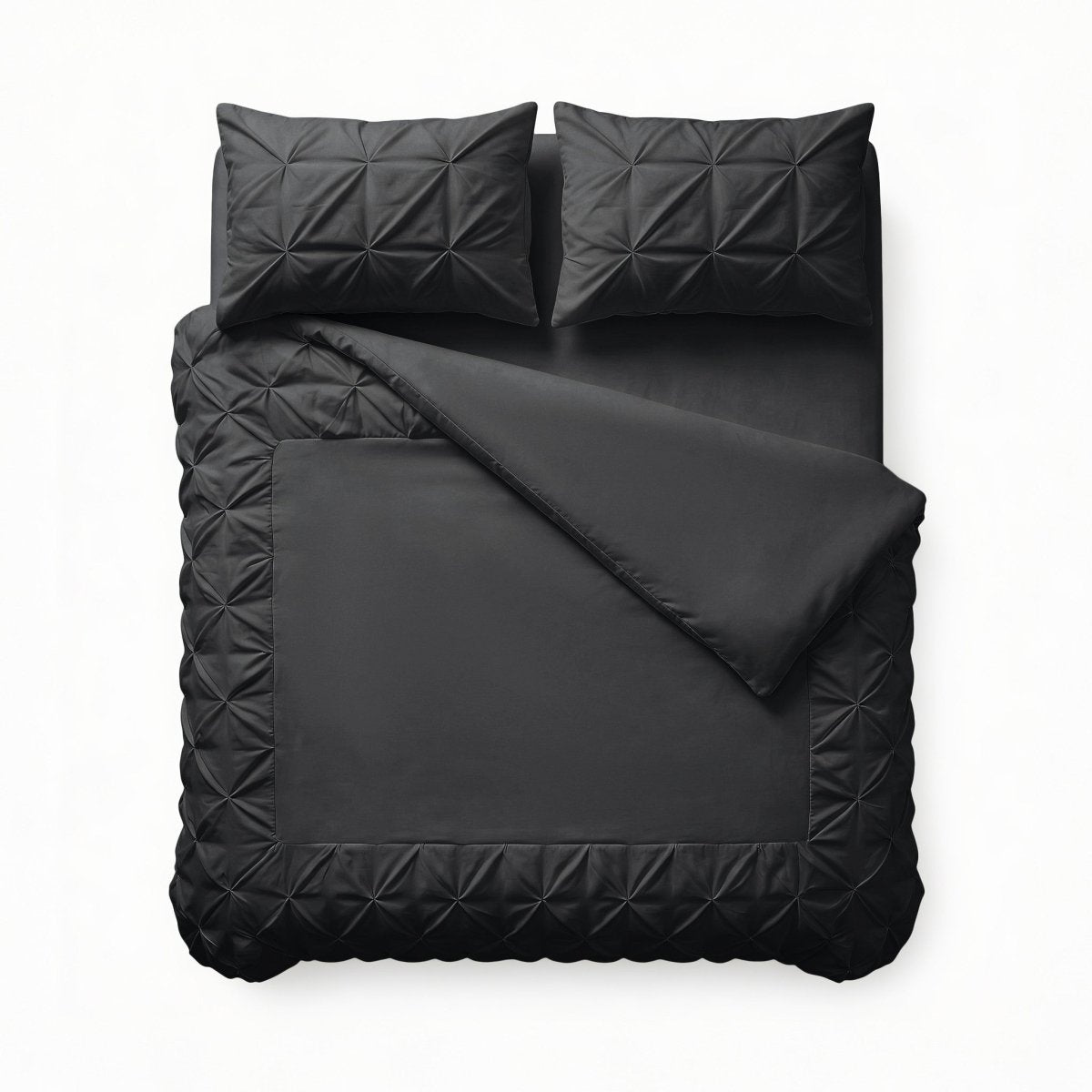 Microfibre Duvet Cover Set Border Pintuck | Black | King Long - 240cm (W) x 220cm (L) - The Bedding & Blankets Store