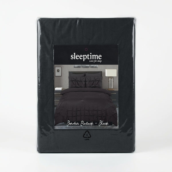 Microfibre Duvet Cover Set Border Pintuck | Black | King Long - 240cm (W) x 220cm (L) - The Bedding & Blankets Store