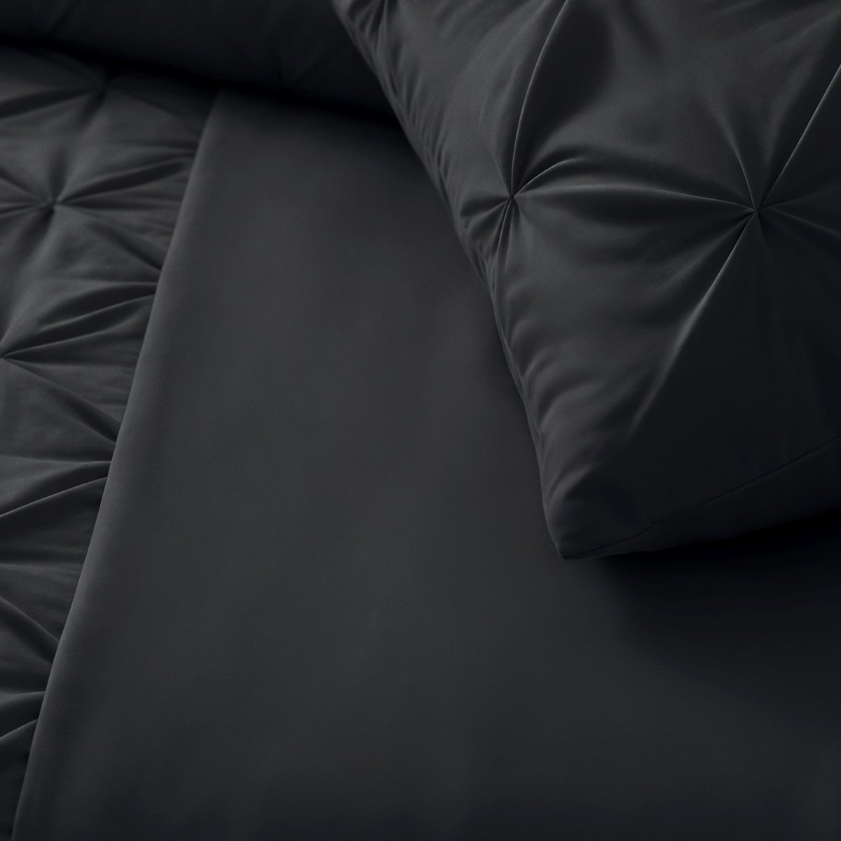 Microfibre Duvet Cover Set Border Pintuck | Black | King Long - 240cm (W) x 220cm (L) - The Bedding & Blankets Store