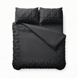 Microfibre Duvet Cover Set Border Pintuck | Black | King Long - 240cm (W) x 220cm (L) - The Bedding & Blankets Store