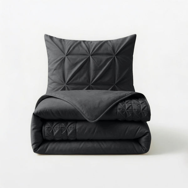 Microfibre Duvet Cover Set Border Pintuck | Black | King Long - 240cm (W) x 220cm (L) - The Bedding & Blankets Store