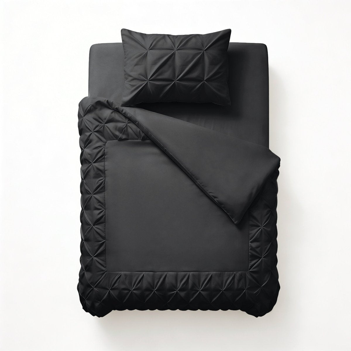 Microfibre Duvet Cover Set Border Pintuck | Black | King Long - 240cm (W) x 220cm (L) - The Bedding & Blankets Store