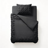 Microfibre Duvet Cover Set Border Pintuck | Black | King Long - 240cm (W) x 220cm (L) - The Bedding & Blankets Store