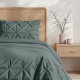 Microfibre Duvet Cover Set Border Pintuck | Green | King Long - 240cm (W) x 220cm (L) - The Bedding & Blankets Store