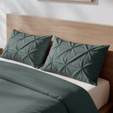 Microfibre Duvet Cover Set Border Pintuck | Green | King Long - 240cm (W) x 220cm (L) - The Bedding & Blankets Store