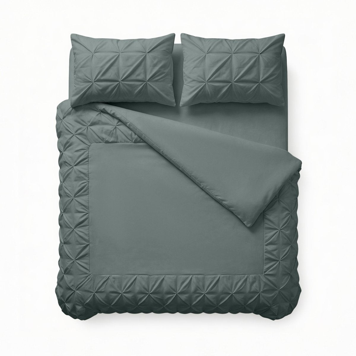 Microfibre Duvet Cover Set Border Pintuck | Green | King Long - 240cm (W) x 220cm (L) - The Bedding & Blankets Store