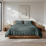 Microfibre Duvet Cover Set Border Pintuck | Green | King Long - 240cm (W) x 220cm (L) - The Bedding & Blankets Store