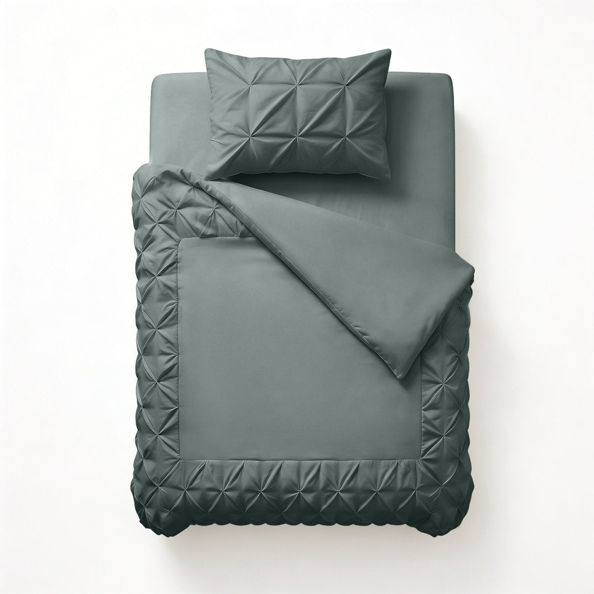 Microfibre Duvet Cover Set Border Pintuck | Green | King Long - 240cm (W) x 220cm (L) - The Bedding & Blankets Store