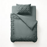 Microfibre Duvet Cover Set Border Pintuck | Green | King Long - 240cm (W) x 220cm (L) - The Bedding & Blankets Store