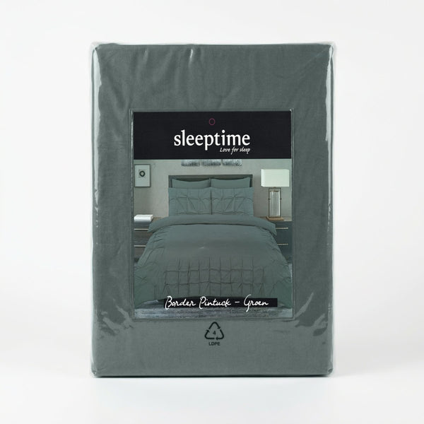 Microfibre Duvet Cover Set Border Pintuck | Green | King Long - 240cm (W) x 220cm (L) - The Bedding & Blankets Store