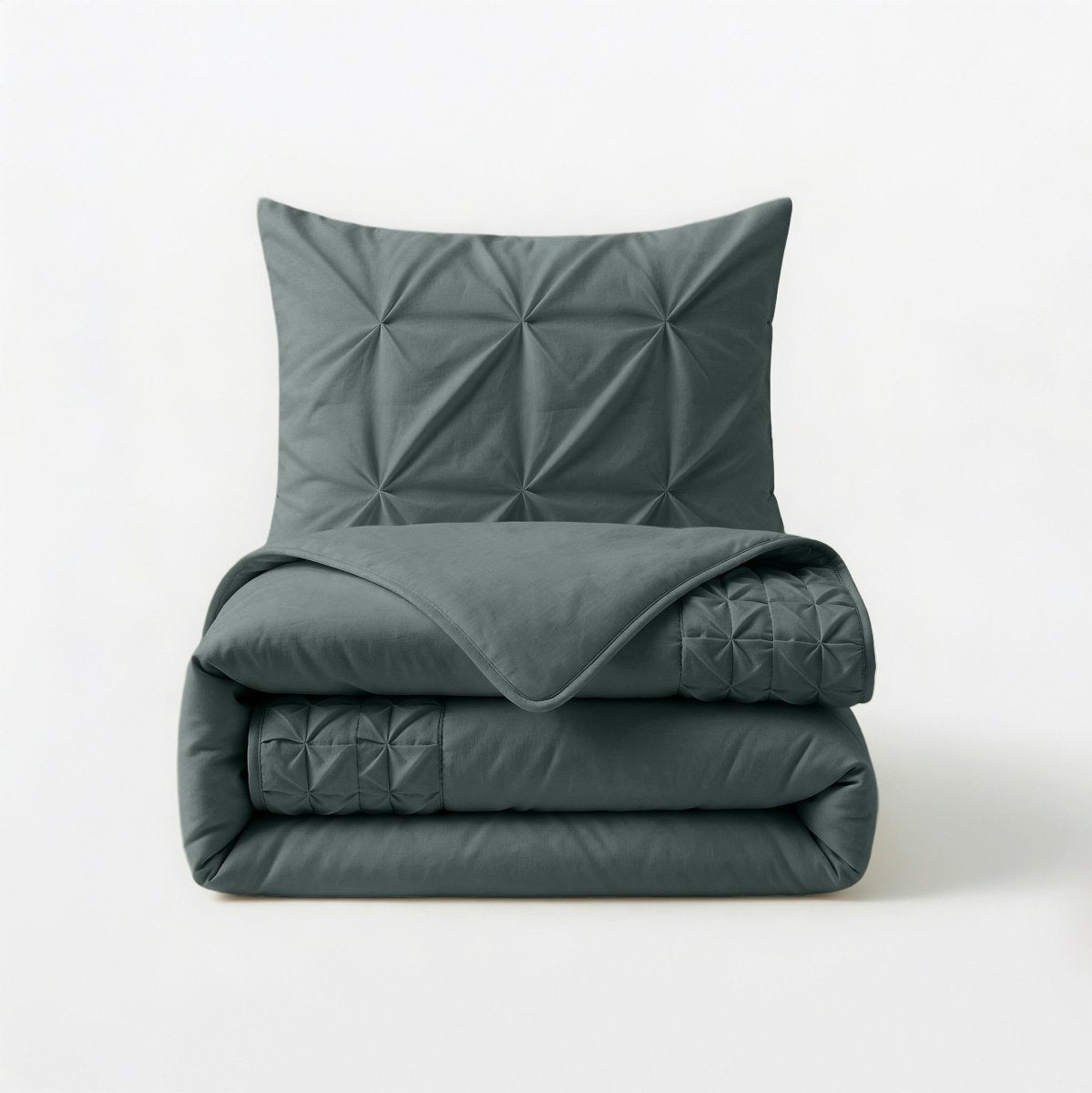 Microfibre Duvet Cover Set Border Pintuck | Green | King Long - 240cm (W) x 220cm (L) - The Bedding & Blankets Store