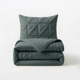 Microfibre Duvet Cover Set Border Pintuck | Green | King Long - 240cm (W) x 220cm (L) - The Bedding & Blankets Store