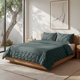 Microfibre Duvet Cover Set Border Pintuck | Green | King Long - 240cm (W) x 220cm (L) - The Bedding & Blankets Store