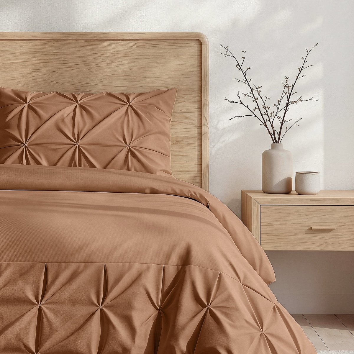 Microfibre Duvet Cover Set Border Pintuck | Mocha Moose | King Long - 240cm (W) x 220cm (L) - The Bedding & Blankets Store