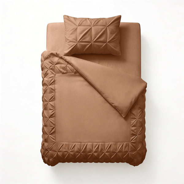 Microfibre Duvet Cover Set Border Pintuck | Mocha Moose | King Long - 240cm (W) x 220cm (L) - The Bedding & Blankets Store