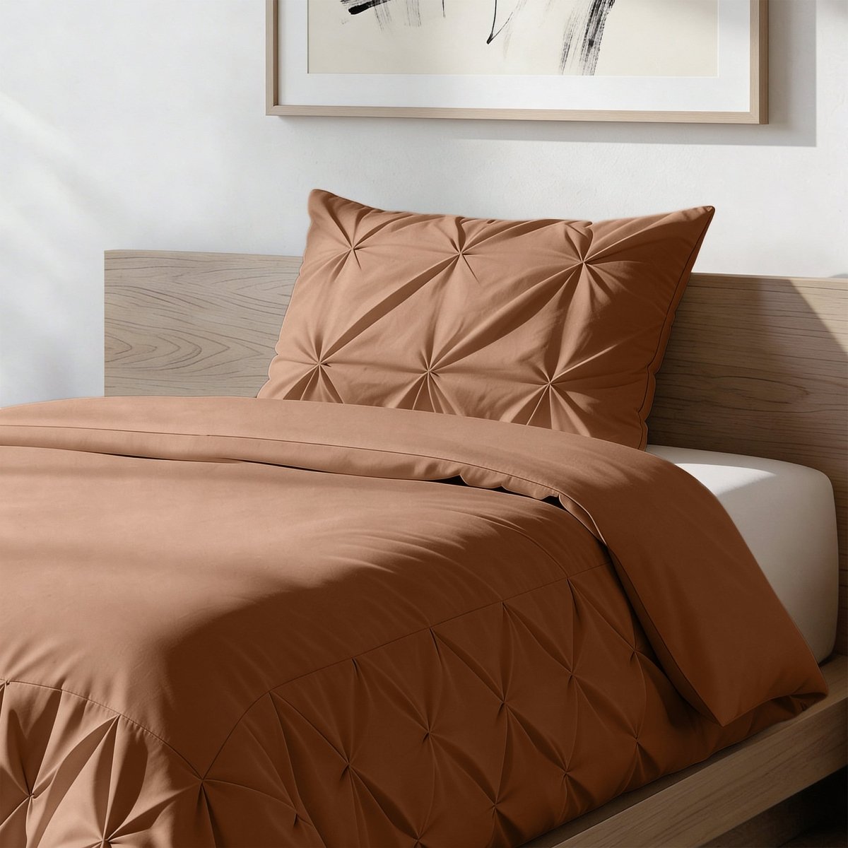 Microfibre Duvet Cover Set Border Pintuck | Mocha Moose | King Long - 240cm (W) x 220cm (L) - The Bedding & Blankets Store