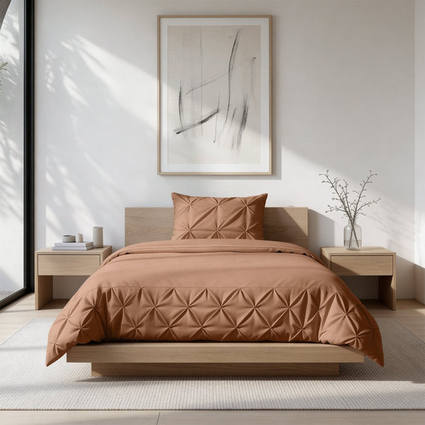 Microfibre Duvet Cover Set Border Pintuck | Mocha Moose | King Long - 240cm (W) x 220cm (L) - The Bedding & Blankets Store