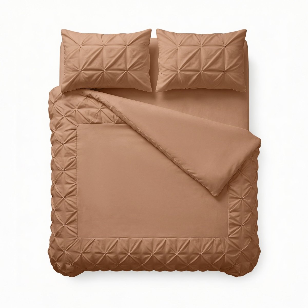 Microfibre Duvet Cover Set Border Pintuck | Mocha Moose | King Long - 240cm (W) x 220cm (L) - The Bedding & Blankets Store