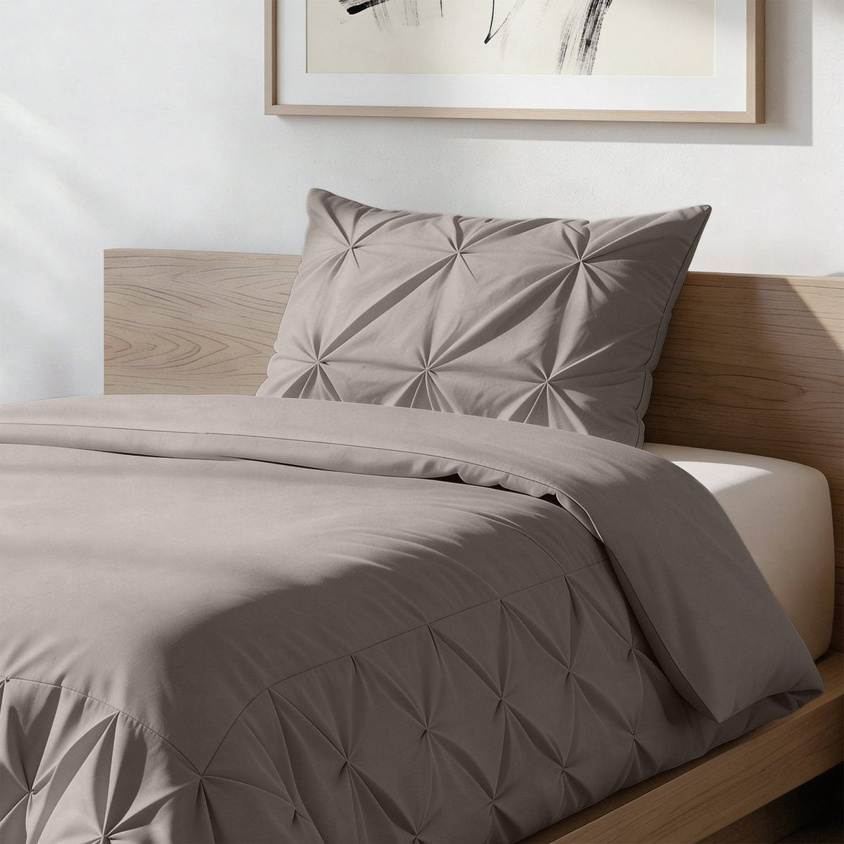 Microfibre Duvet Cover Set Border Pintuck | Taupe/Grey | King Long - 240cm (W) x 220cm (L) - The Bedding & Blankets Store