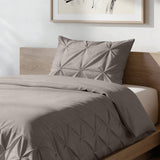 Microfibre Duvet Cover Set Border Pintuck | Taupe/Grey | King Long - 240cm (W) x 220cm (L) - The Bedding & Blankets Store