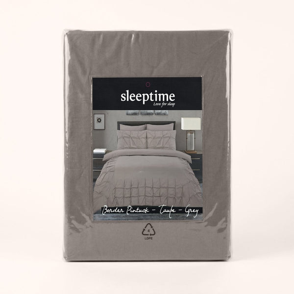Microfibre Duvet Cover Set Border Pintuck | Taupe/Grey | King Long - 240cm (W) x 220cm (L) - The Bedding & Blankets Store