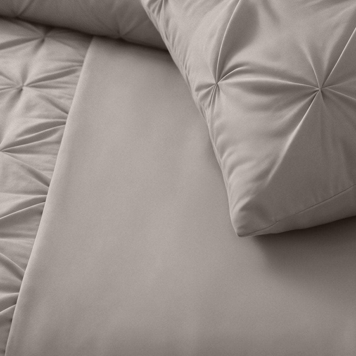 Microfibre Duvet Cover Set Border Pintuck | Taupe/Grey | King Long - 240cm (W) x 220cm (L) - The Bedding & Blankets Store