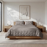 Microfibre Duvet Cover Set Border Pintuck | Taupe/Grey | King Long - 240cm (W) x 220cm (L) - The Bedding & Blankets Store