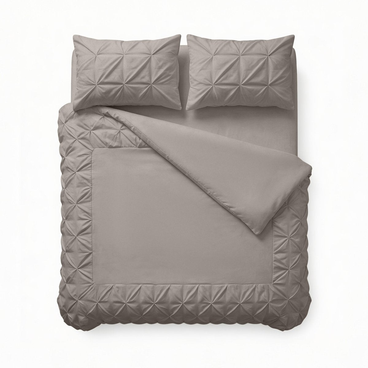 Microfibre Duvet Cover Set Border Pintuck | Taupe/Grey | King Long - 240cm (W) x 220cm (L) - The Bedding & Blankets Store
