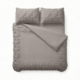 Microfibre Duvet Cover Set Border Pintuck | Taupe/Grey | King Long - 240cm (W) x 220cm (L) - The Bedding & Blankets Store