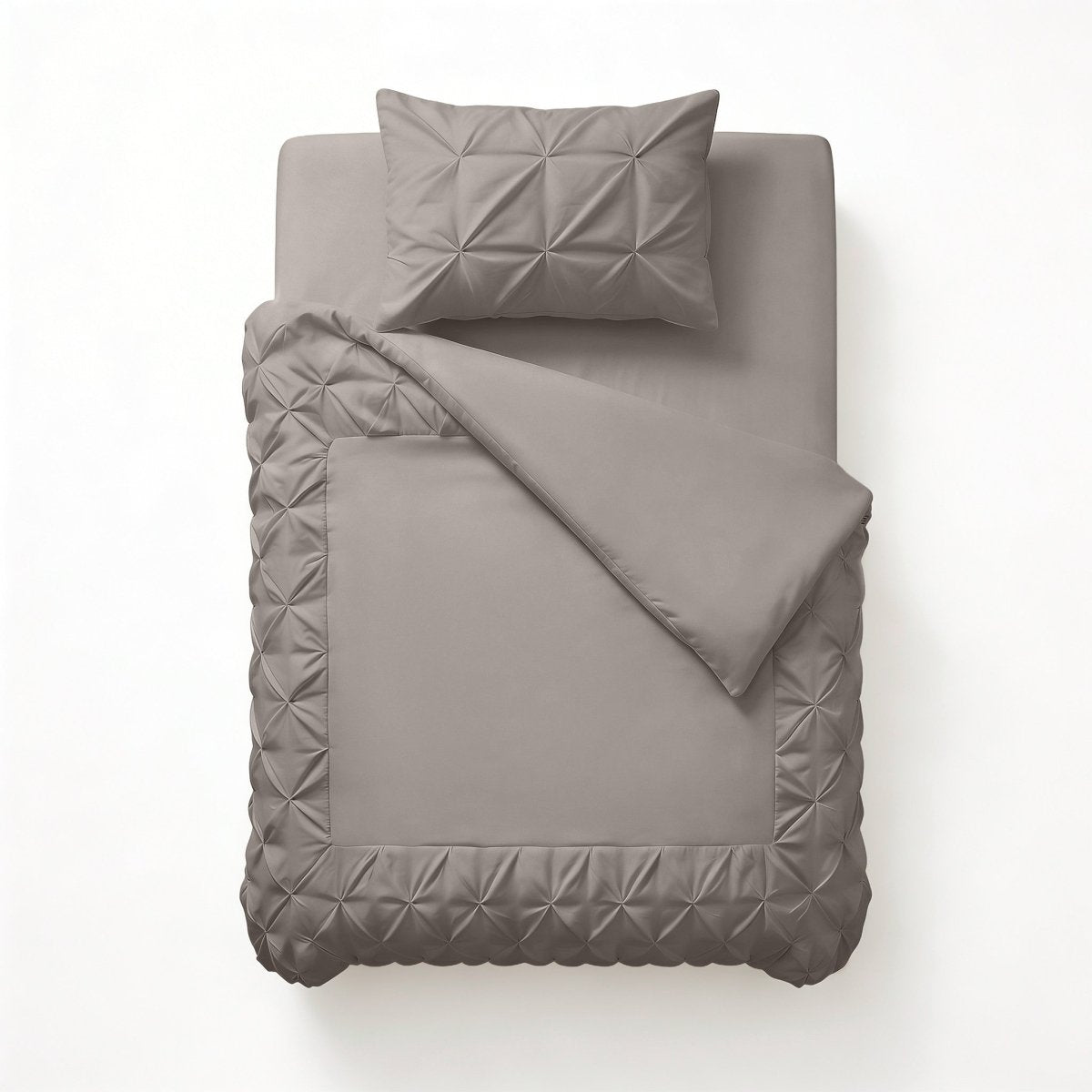 Microfibre Duvet Cover Set Border Pintuck | Taupe/Grey | King Long - 240cm (W) x 220cm (L) - The Bedding & Blankets Store