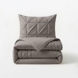 Microfibre Duvet Cover Set Border Pintuck | Taupe/Grey | King Long - 240cm (W) x 220cm (L) - The Bedding & Blankets Store