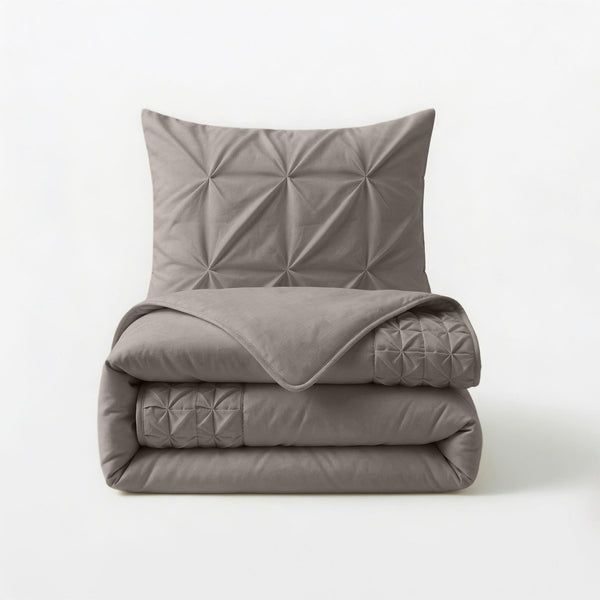 Microfibre Duvet Cover Set Border Pintuck | Taupe/Grey | King Long - 240cm (W) x 220cm (L) - The Bedding & Blankets Store