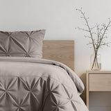 Microfibre Duvet Cover Set Border Pintuck | Taupe/Grey | King Long - 240cm (W) x 220cm (L) - The Bedding & Blankets Store