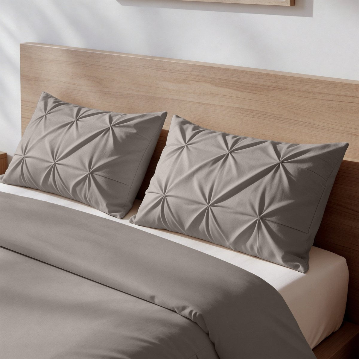 Microfibre Duvet Cover Set Border Pintuck | Taupe/Grey | King Long - 240cm (W) x 220cm (L) - The Bedding & Blankets Store