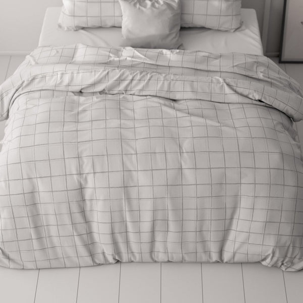 Microfibre Duvet Cover Set Check It | Grey | Double - 200cm (W) x 220cm (L) - The Bedding & Blankets Store