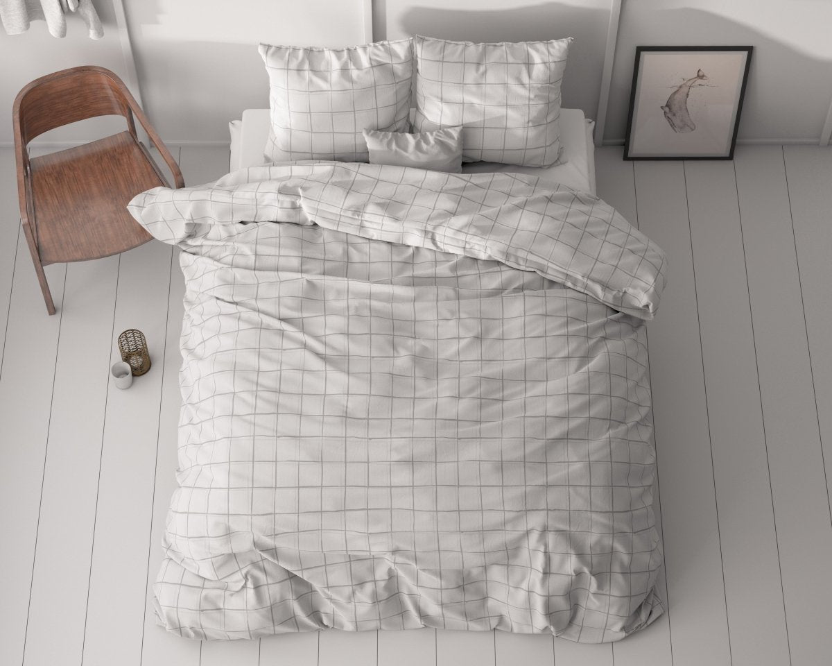 Microfibre Duvet Cover Set Check It | Grey | Double - 200cm (W) x 220cm (L) - The Bedding & Blankets Store