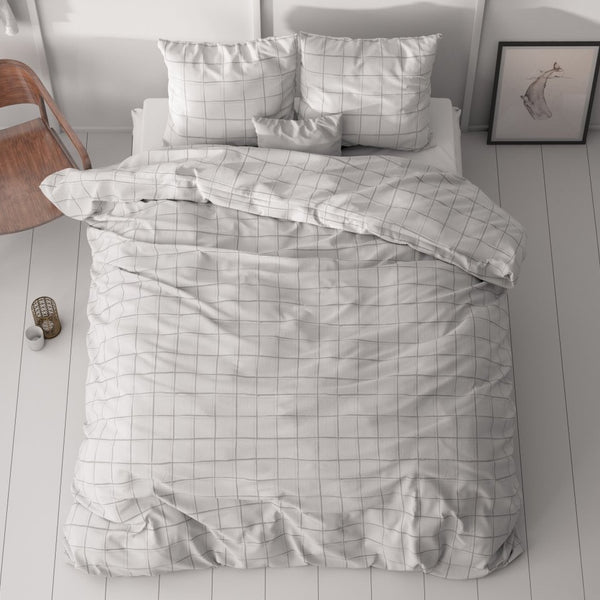 Microfibre Duvet Cover Set Check It | Grey | Double - 200cm (W) x 220cm (L) - The Bedding & Blankets Store